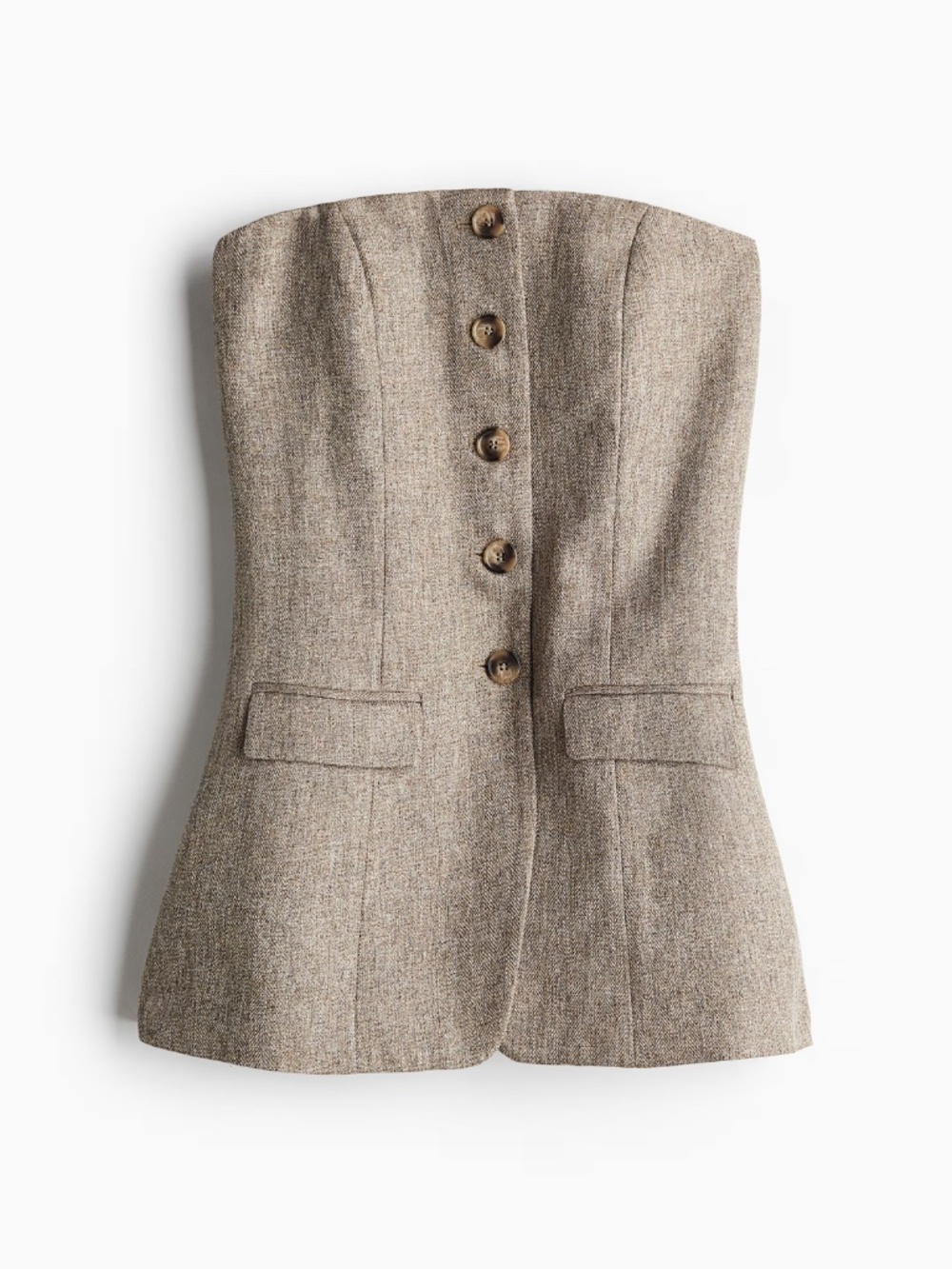 NWT H&M EDITION Brown Woven Strapless Button Down Top + Trouser Set (2 pcs) - Picture 2 of 11